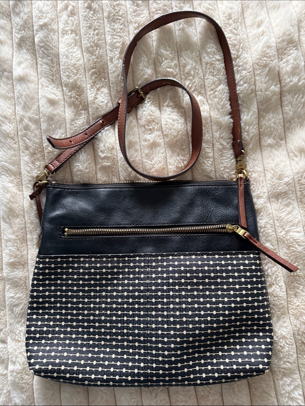 Fossil Black & Brown Patterned Crossbody with Gold Hardware